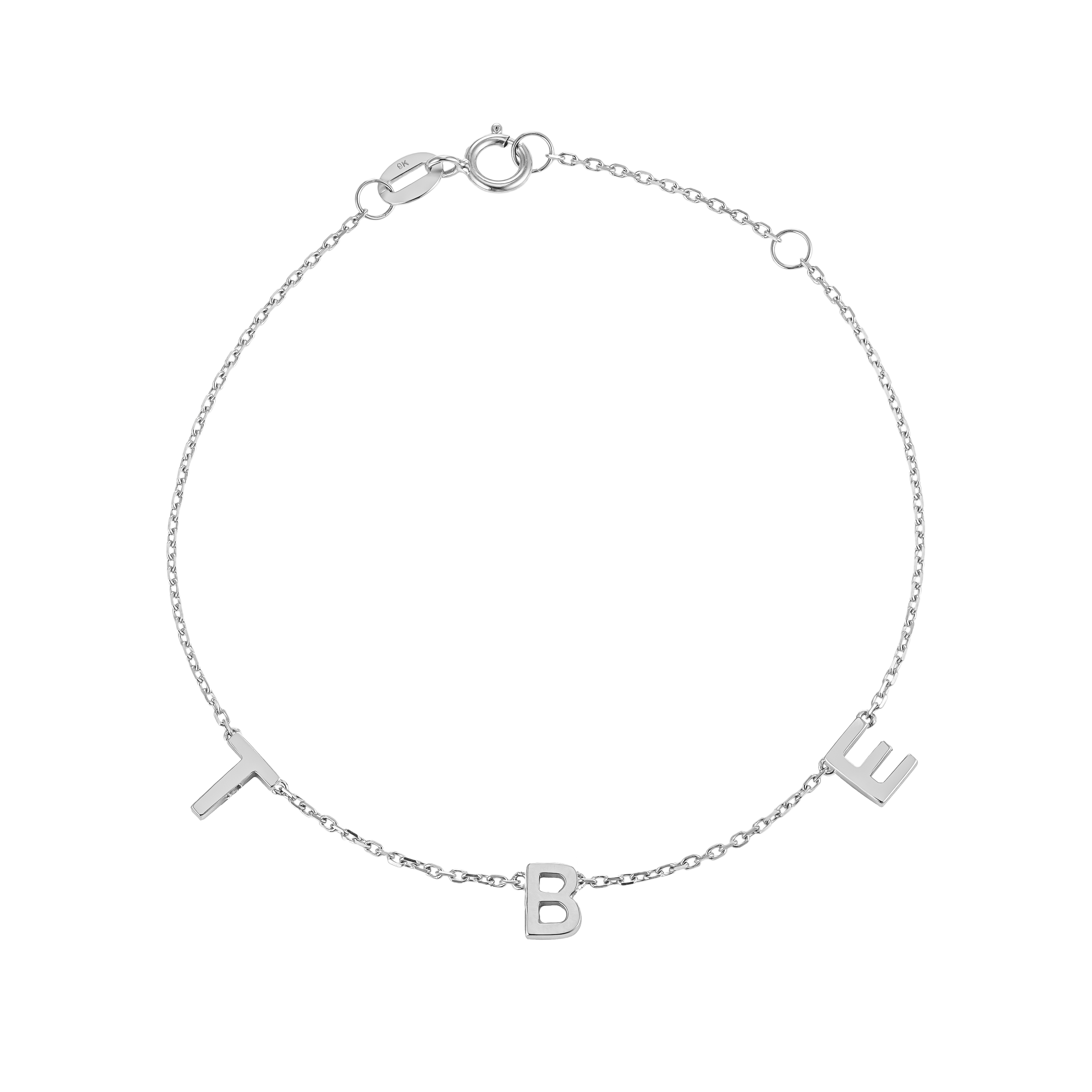 9K Solid White Gold Petite Initial Bracelet