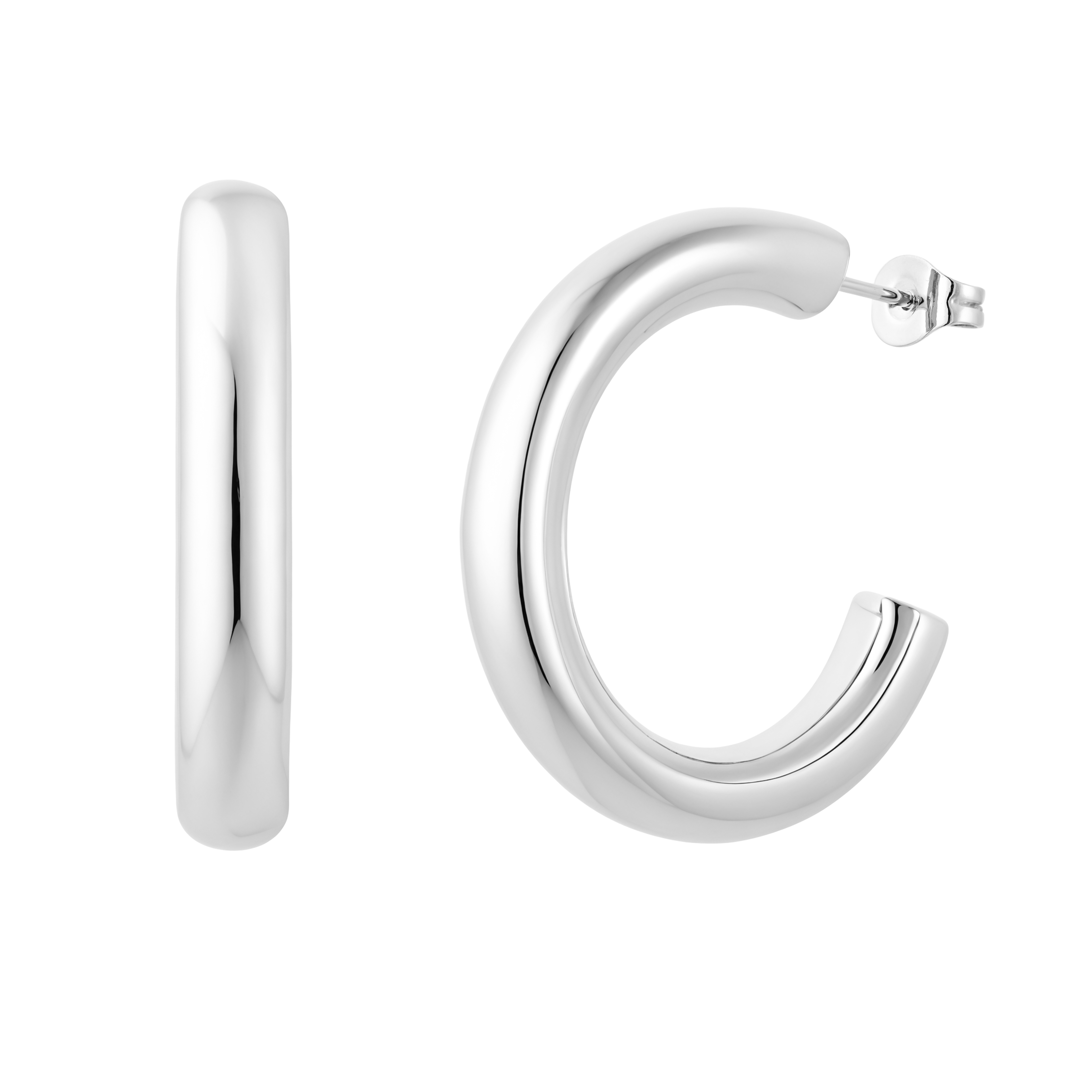 Silver Large Chunky Tube Hoops