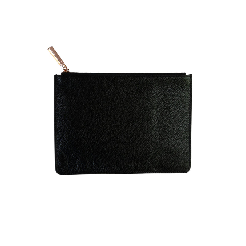 Black Pebbled Leather Purse - Rose Gold Zip