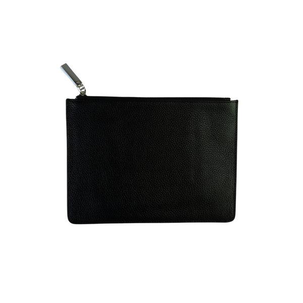 Black Pebbled Leather Purse - Silver Zip
