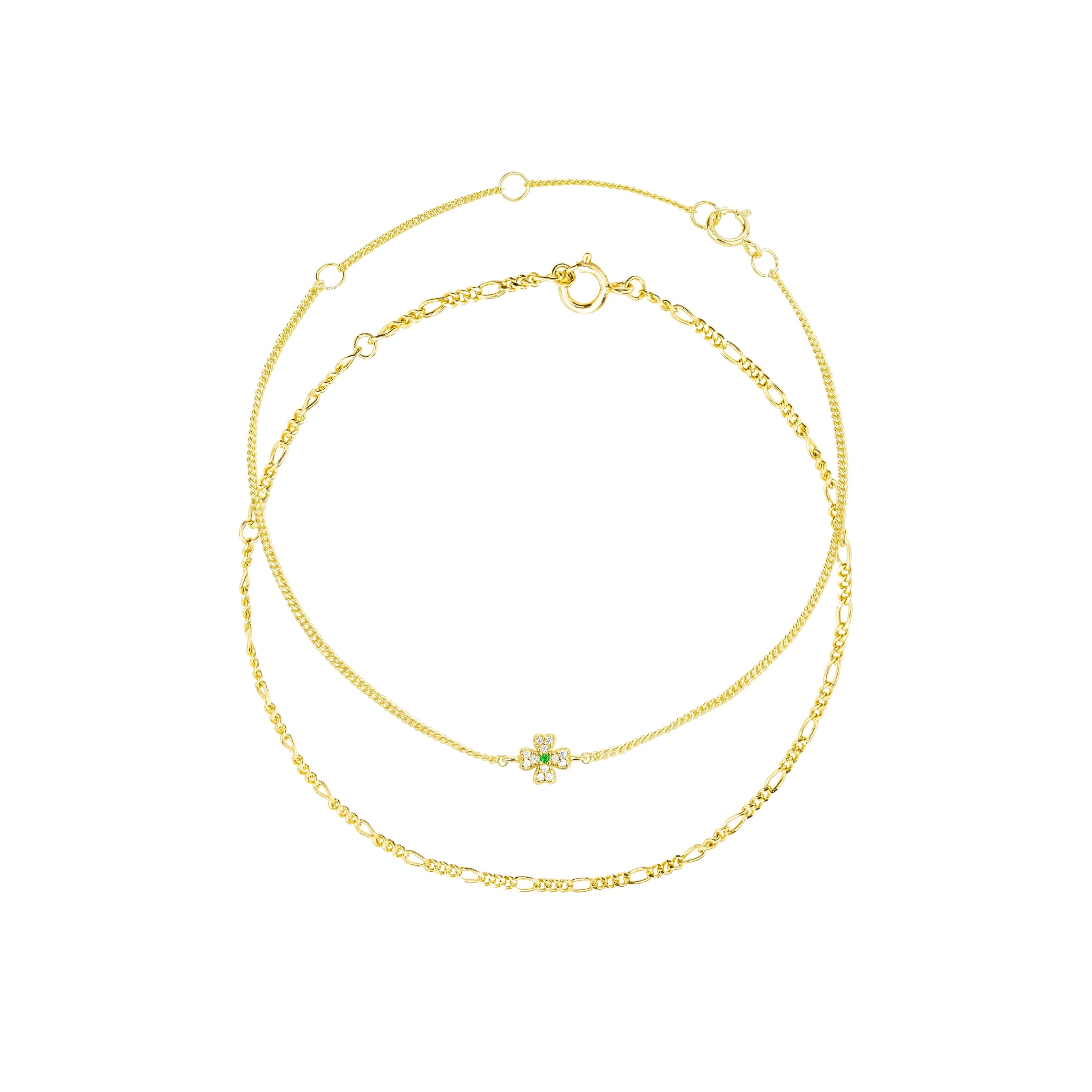 Four Leaf Clover Bracelet and Figaro Bracelet Bundle