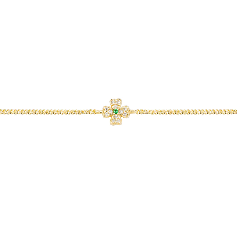Emerald Four Leaf Clover Bracelet - Light Gold