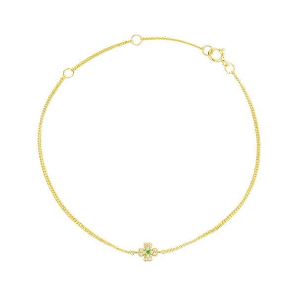 Emerald Four Leaf Clover Bracelet - Light Gold