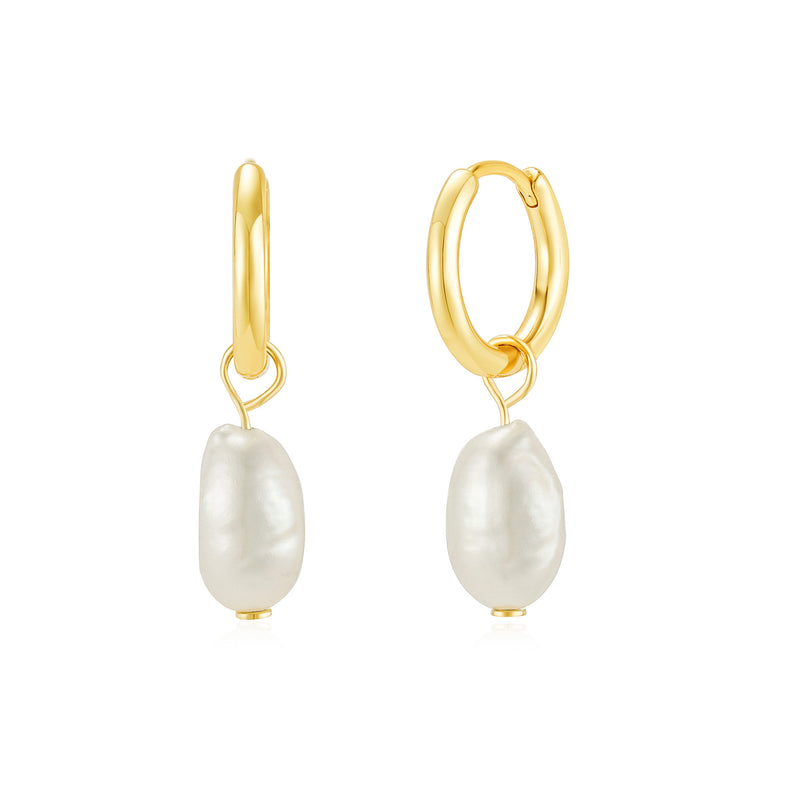Gold Baroque Freshwater Pearl Hoops