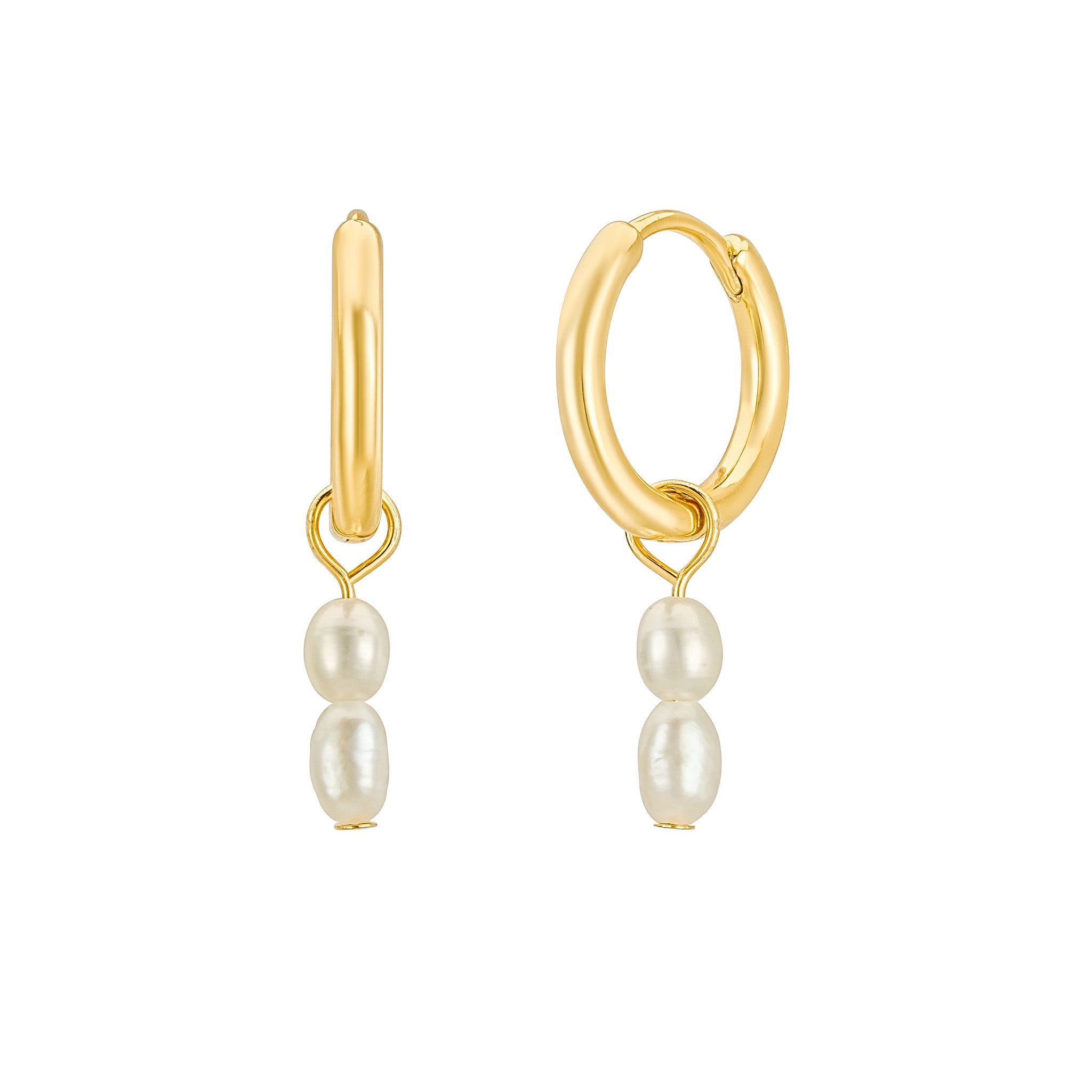 Gold Double Rice Pearl Hoops