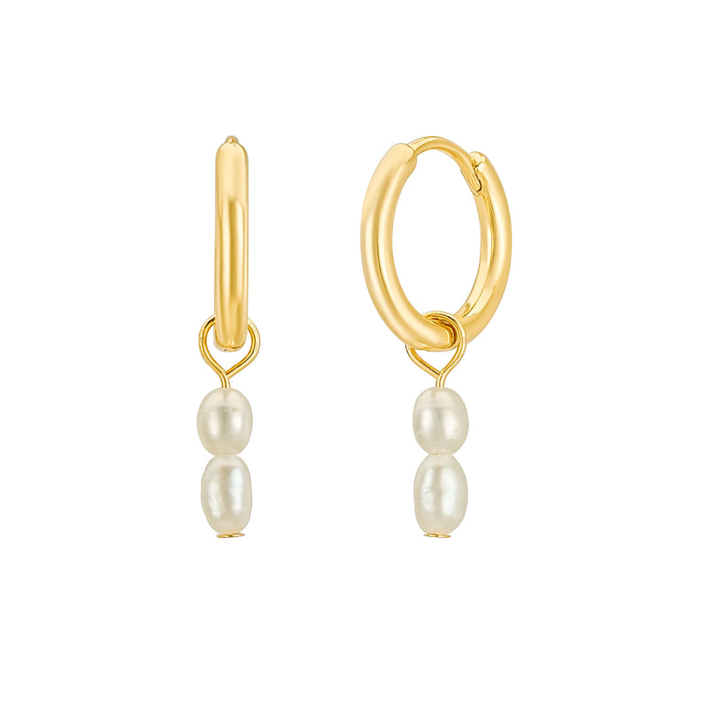 Gold Double Rice Pearl Hoops