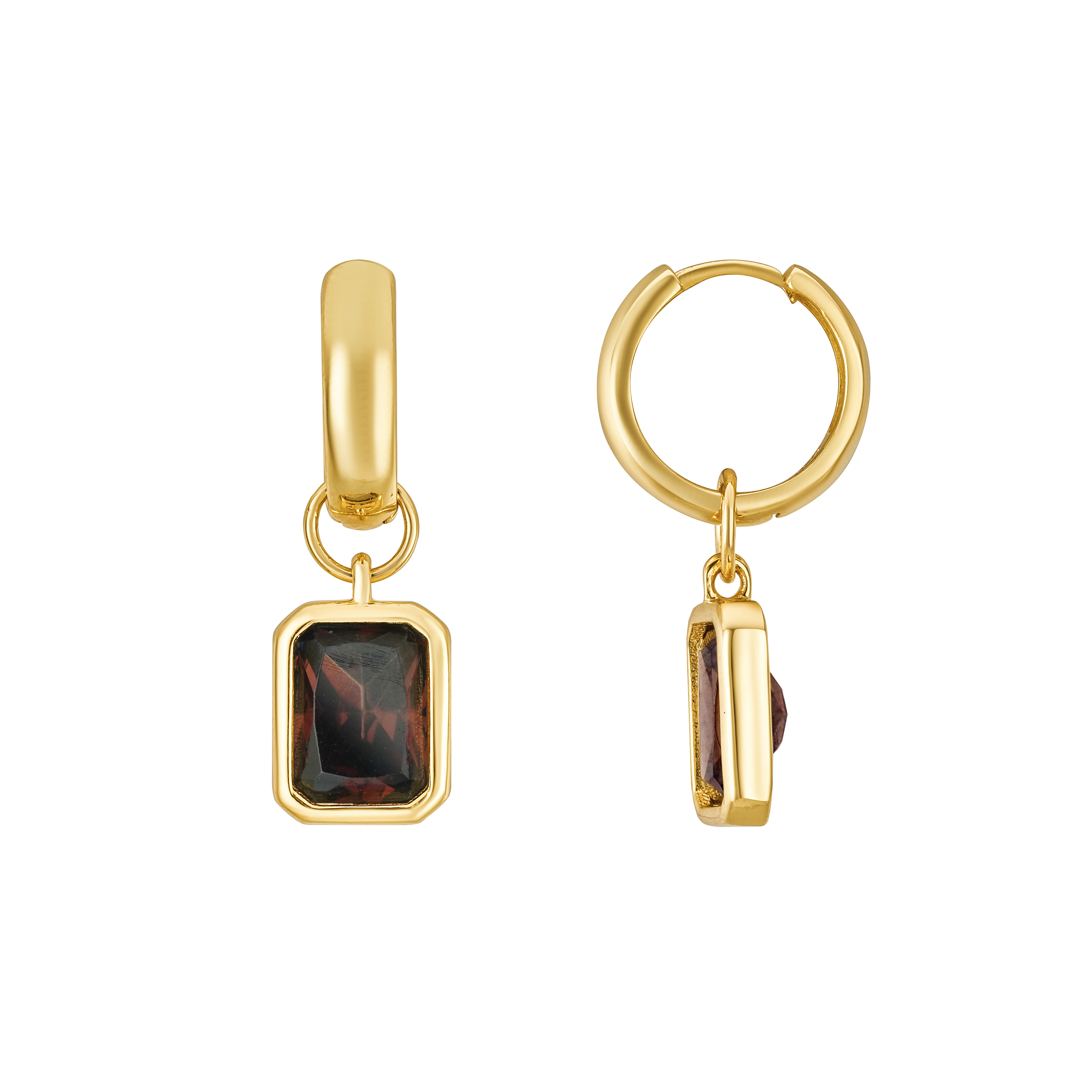 Gold Chocolate Bezel Rectangle Hoops