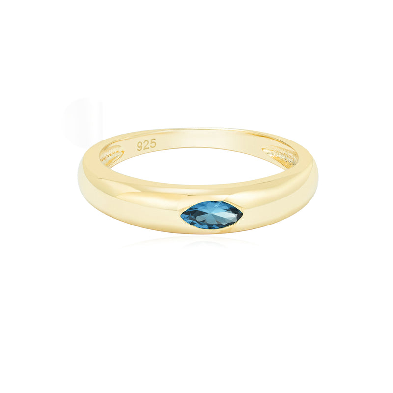 Gold Oval London Blue Dome Ring