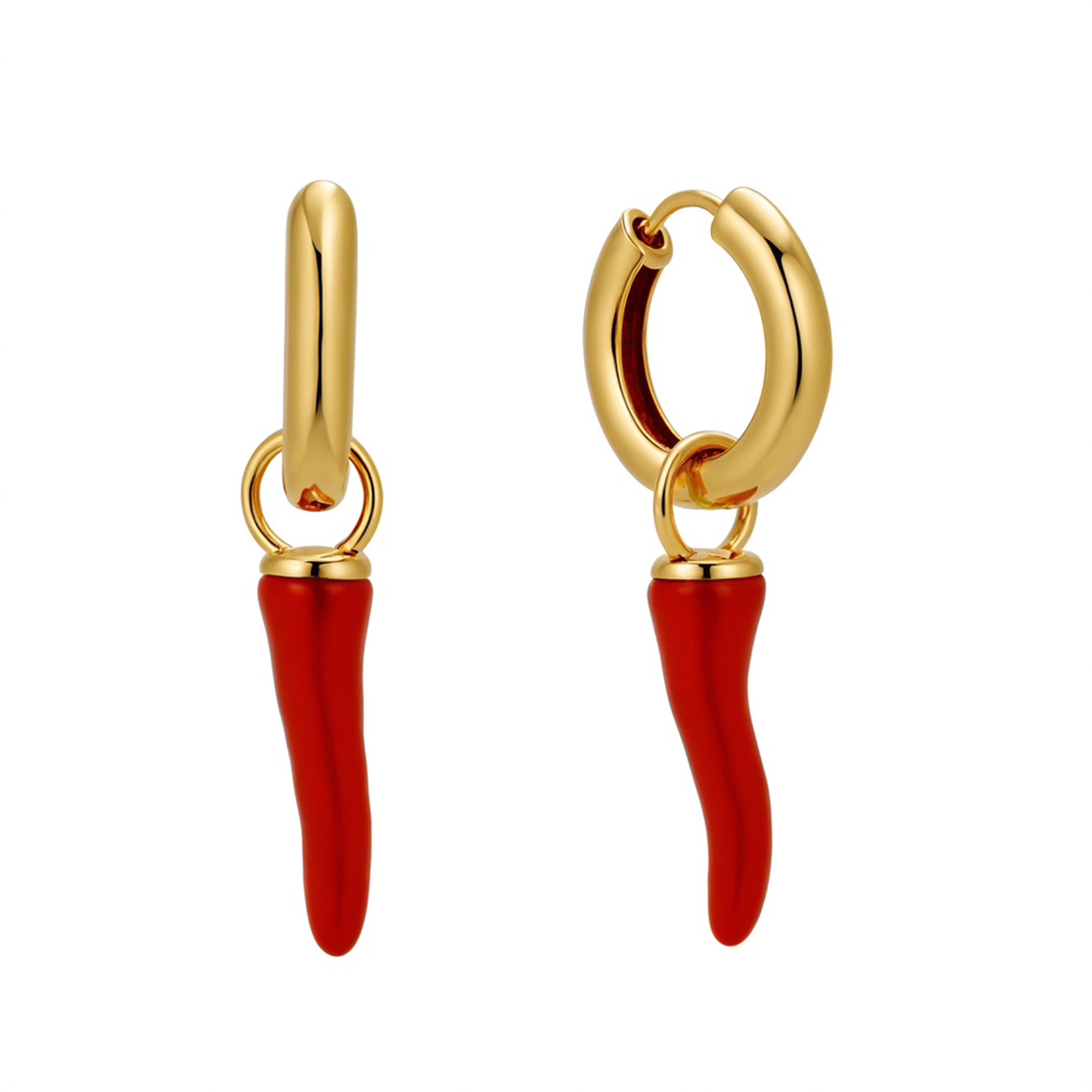 Gold Large Red Chilli Cornicello Hoops