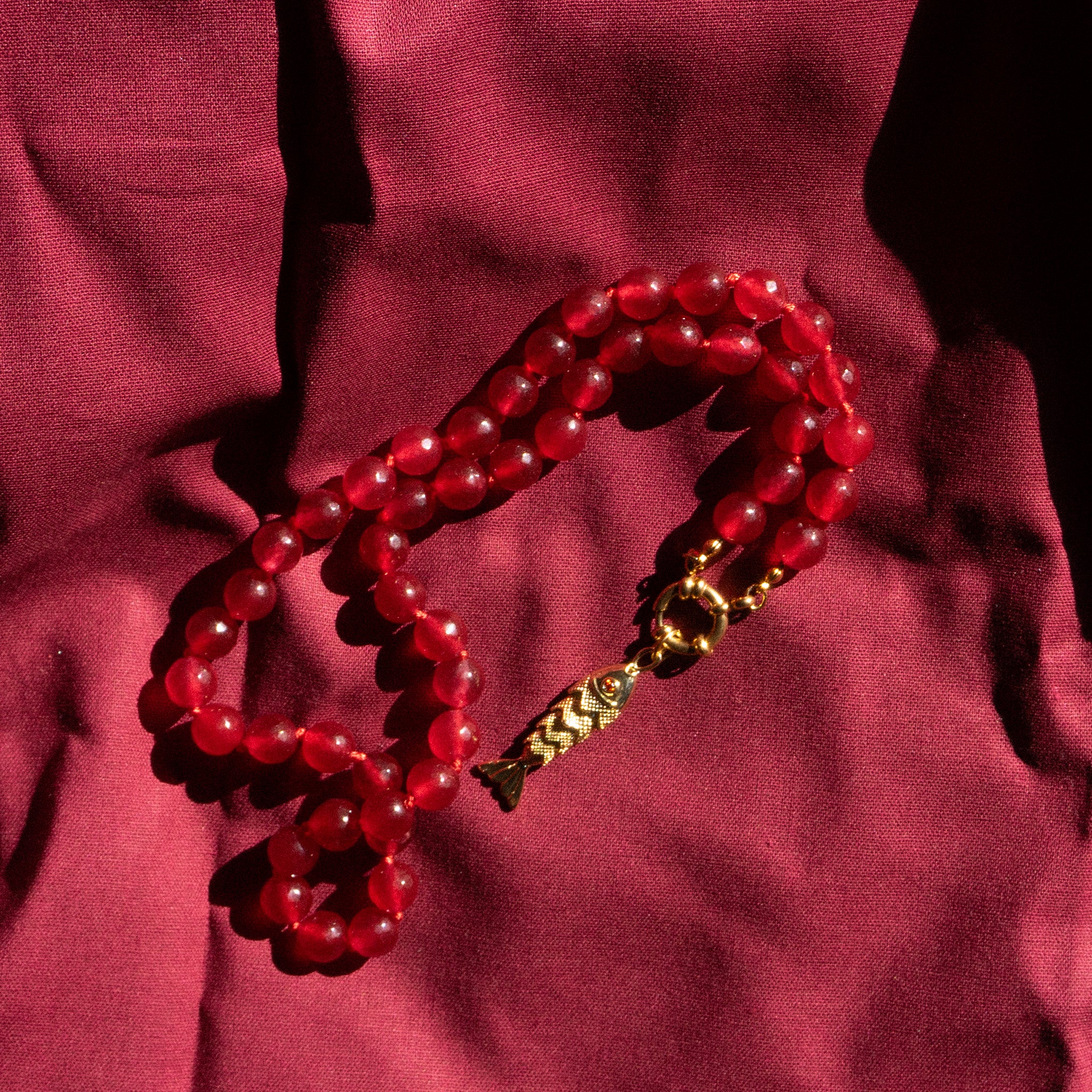 Pinky Burgundy Beaded Fish Necklace