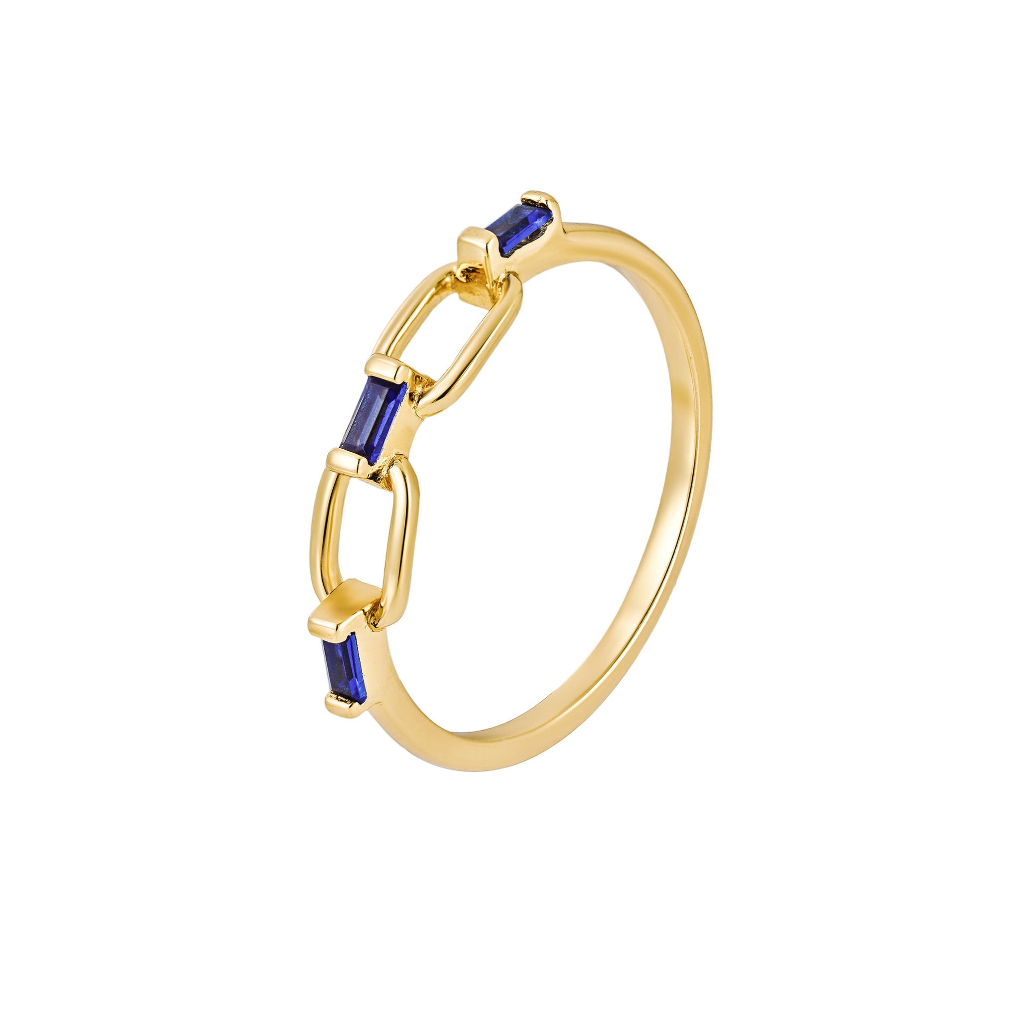 Gold Sapphire Link Chain Ring