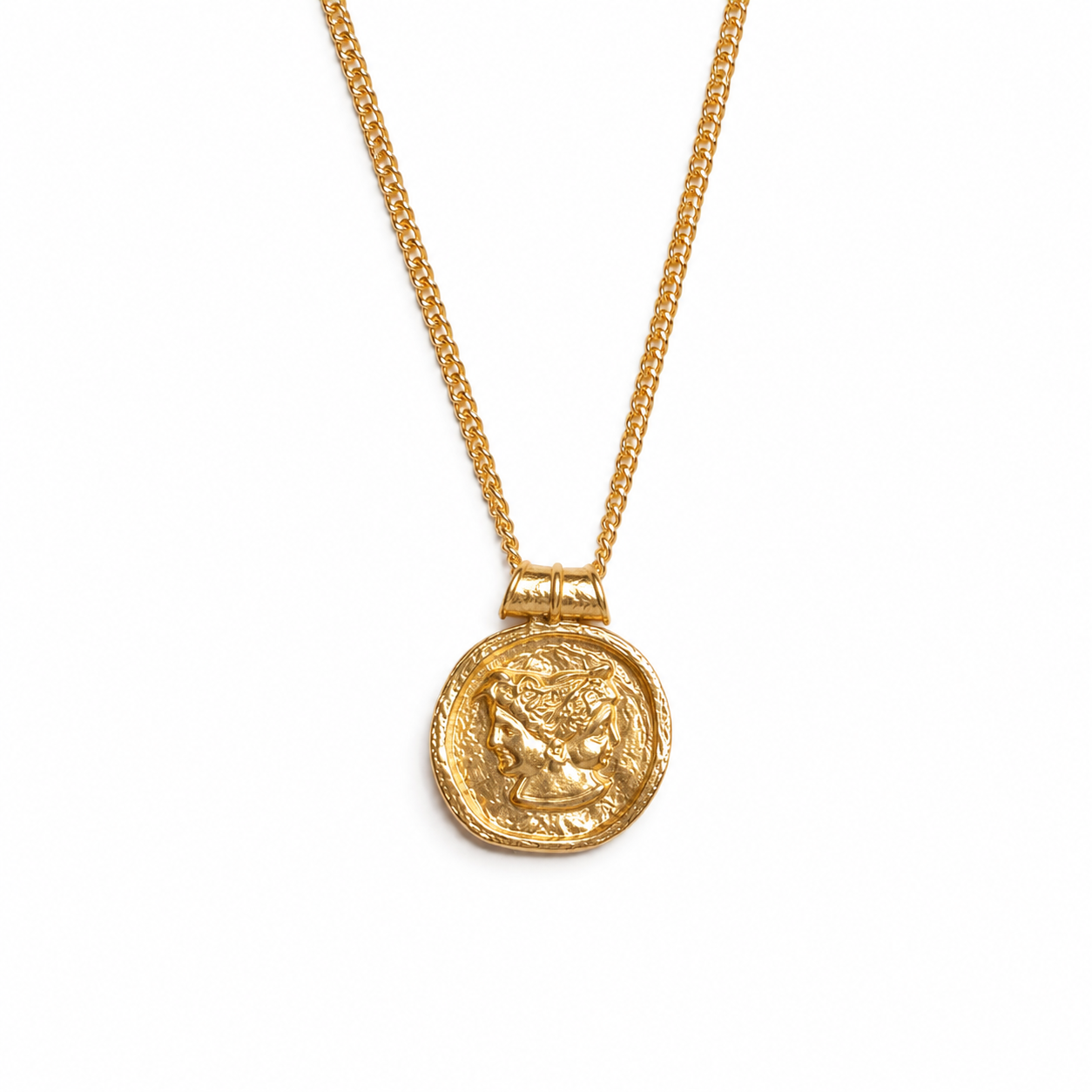 Gold Greek Goddess Coin Necklace