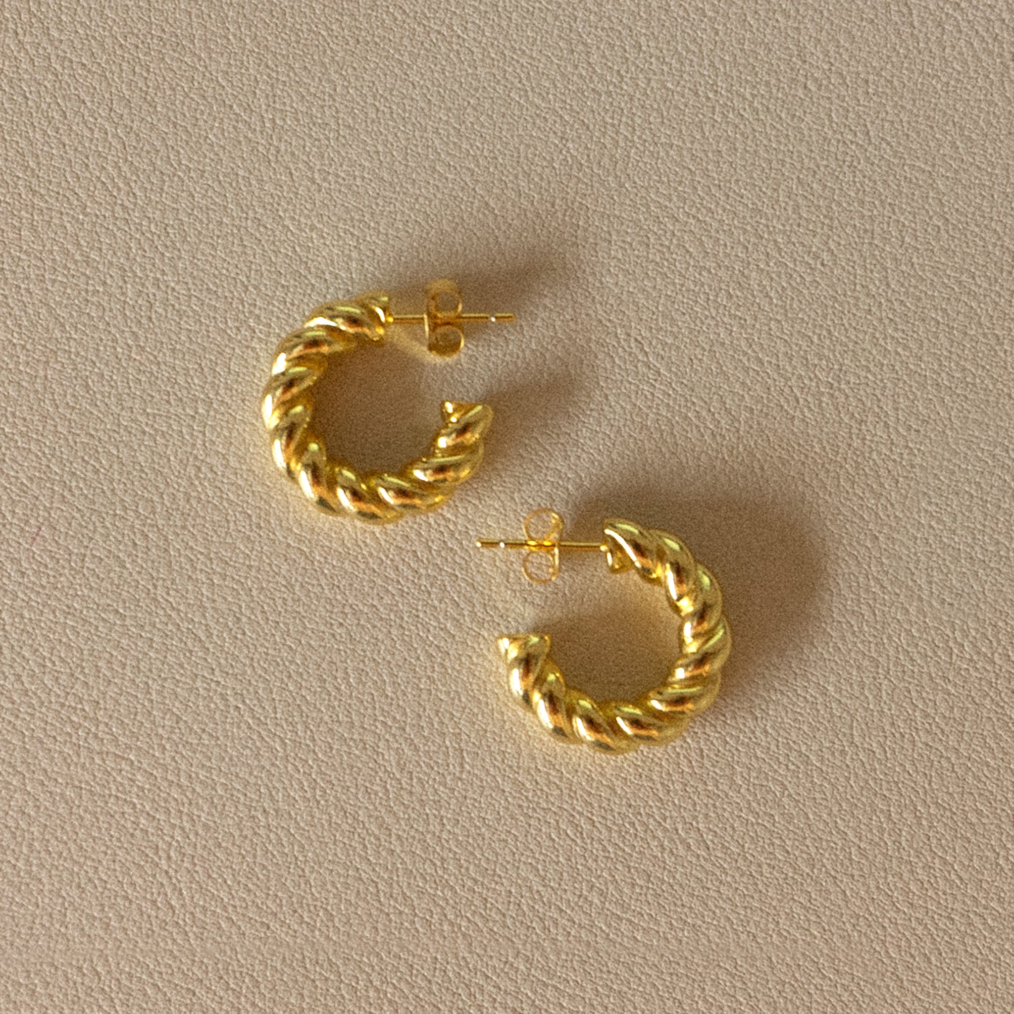 Gold Bold Twist Stud Hoop Earrings