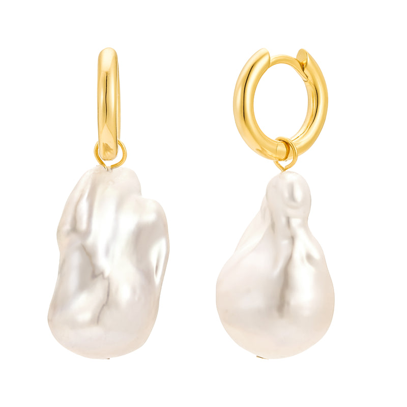 Large Gold Baroque Freshwater Pearl Hoops