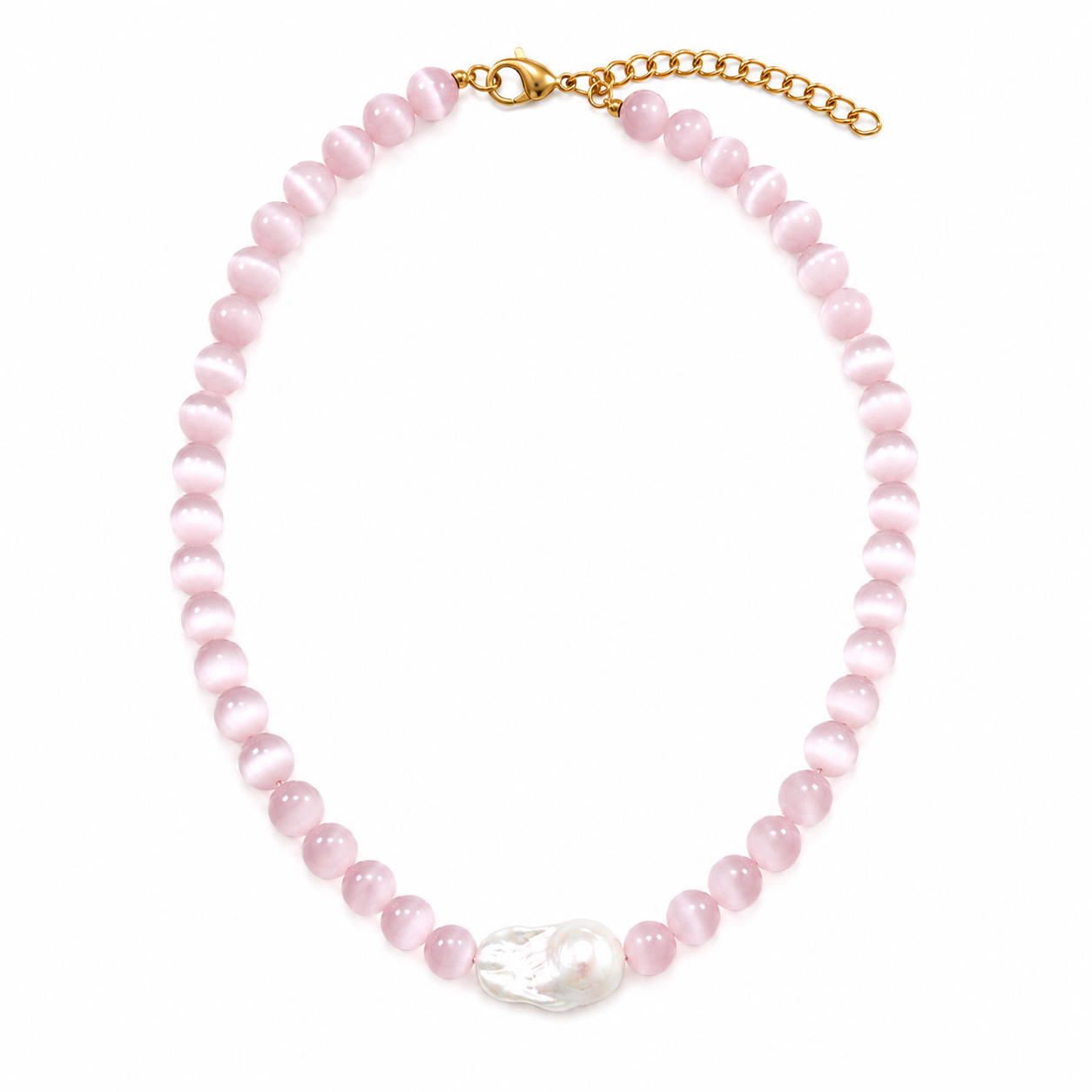 Large Light Pink Catseye Baroque Pearl Beaded Choker