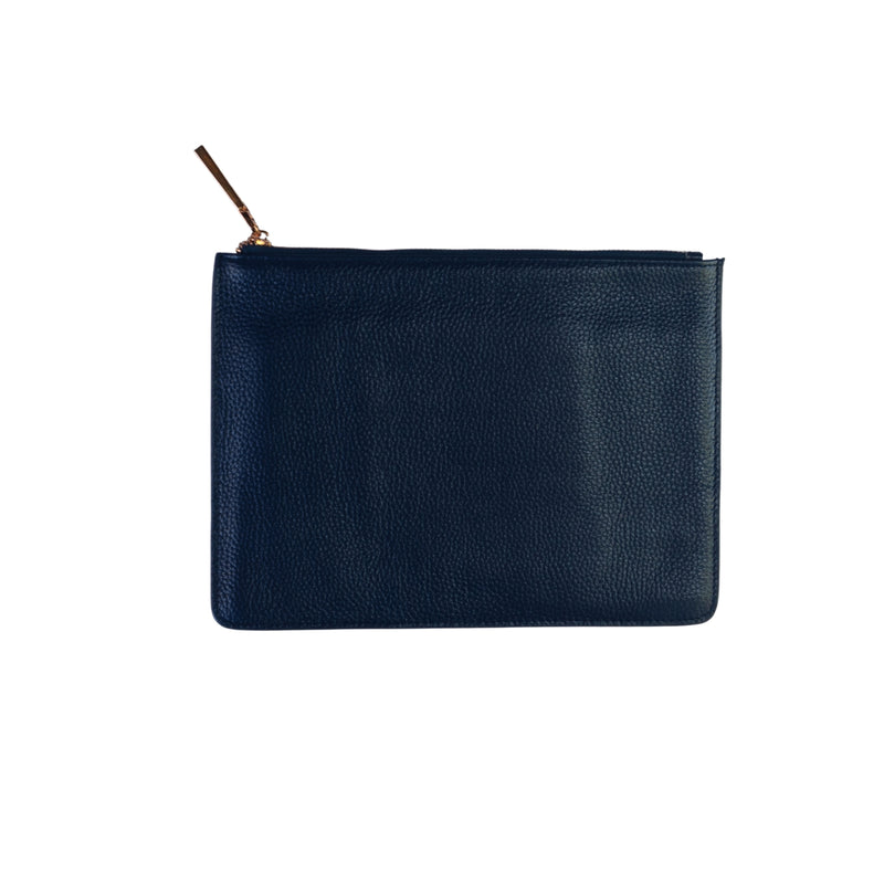 Navy Pebbled Leather Purse - Rose Gold Zip