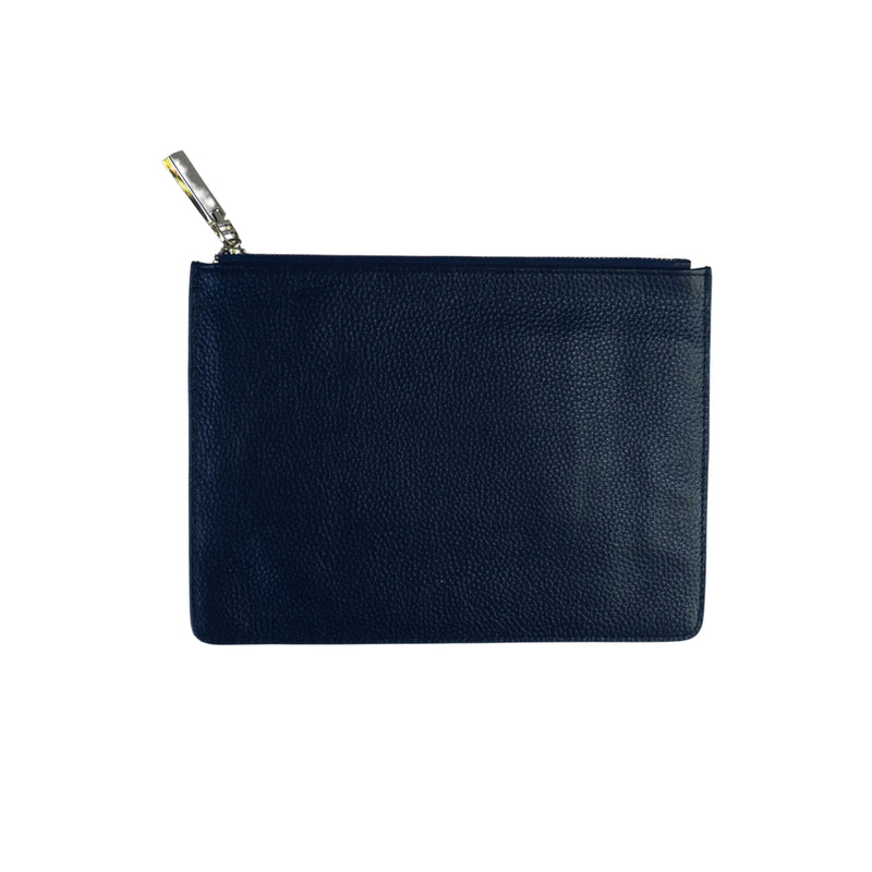 Navy Pebbled Leather Purse - Silver Zip