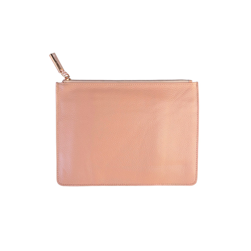 Peach Pebbled Leather Purse - Rose Gold Zip