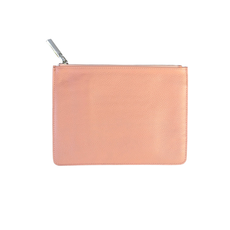 Peach Pebbled Leather Purse - Silver Zip