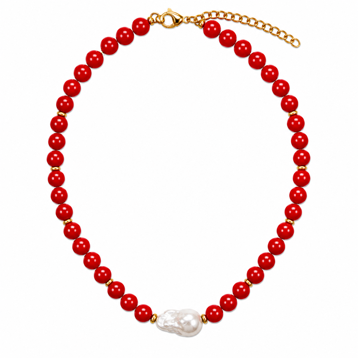 Large Red and Gold Baroque Pearl Beaded Choker