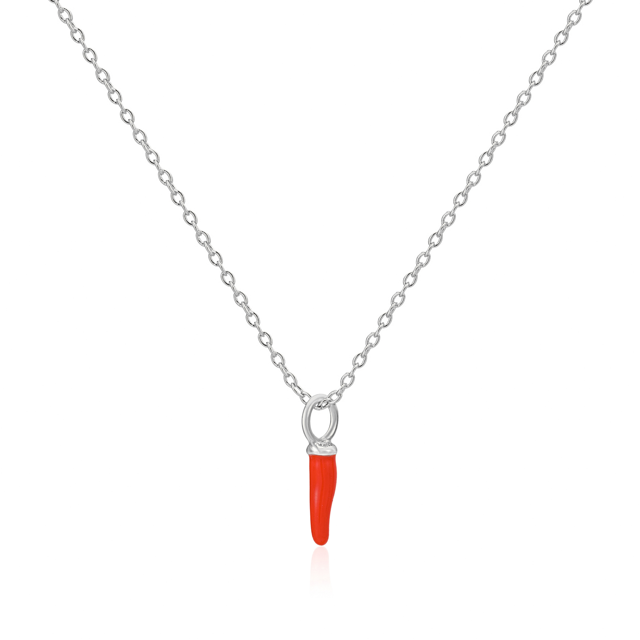 Silver Red Chilli Cornicello Necklace