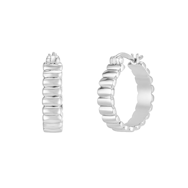 Silver Ribbed Statement Hoops