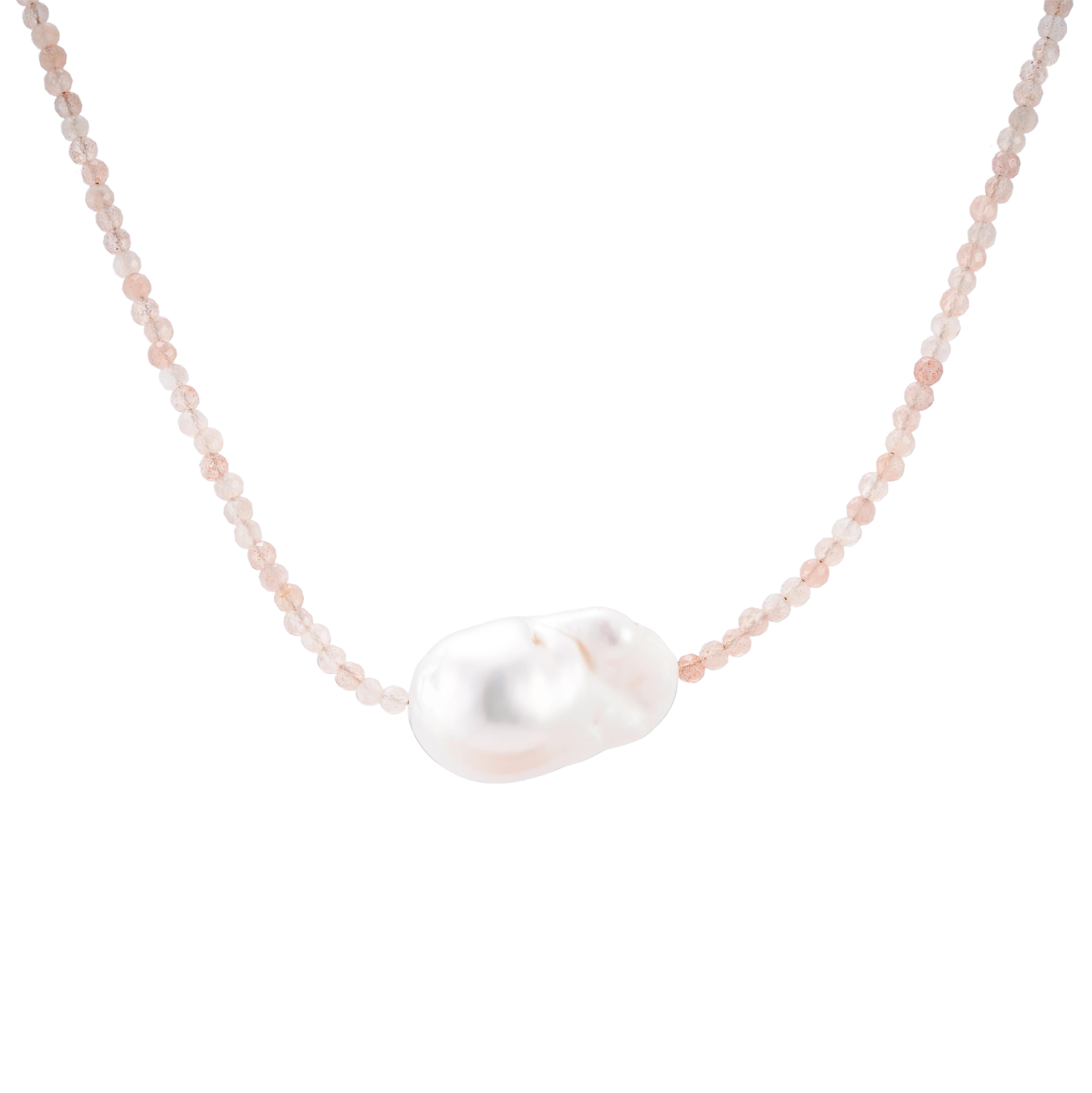 Sunstone Faceted Beaded Pearl Necklace