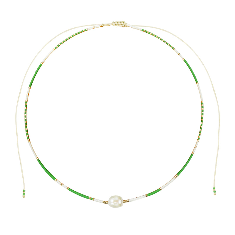 Emerald, White, & Gold Pearl Beaded Choker
