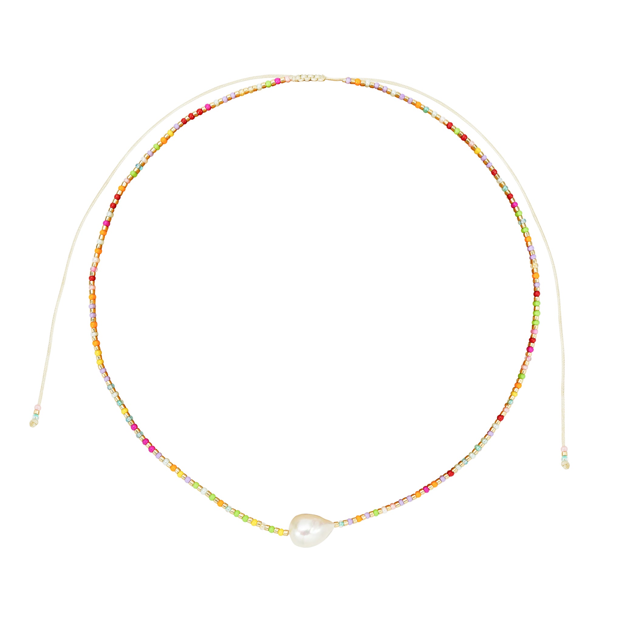 Soft Rainbow & Gold Pearl Beaded Choker