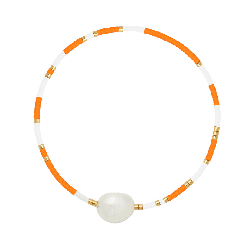 Orange, White & Gold Pearl Beaded Bracelet