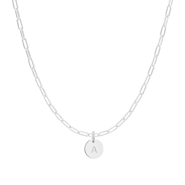 Silver link chain initial necklace