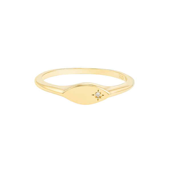 Gold Oval Offset Signet Ring