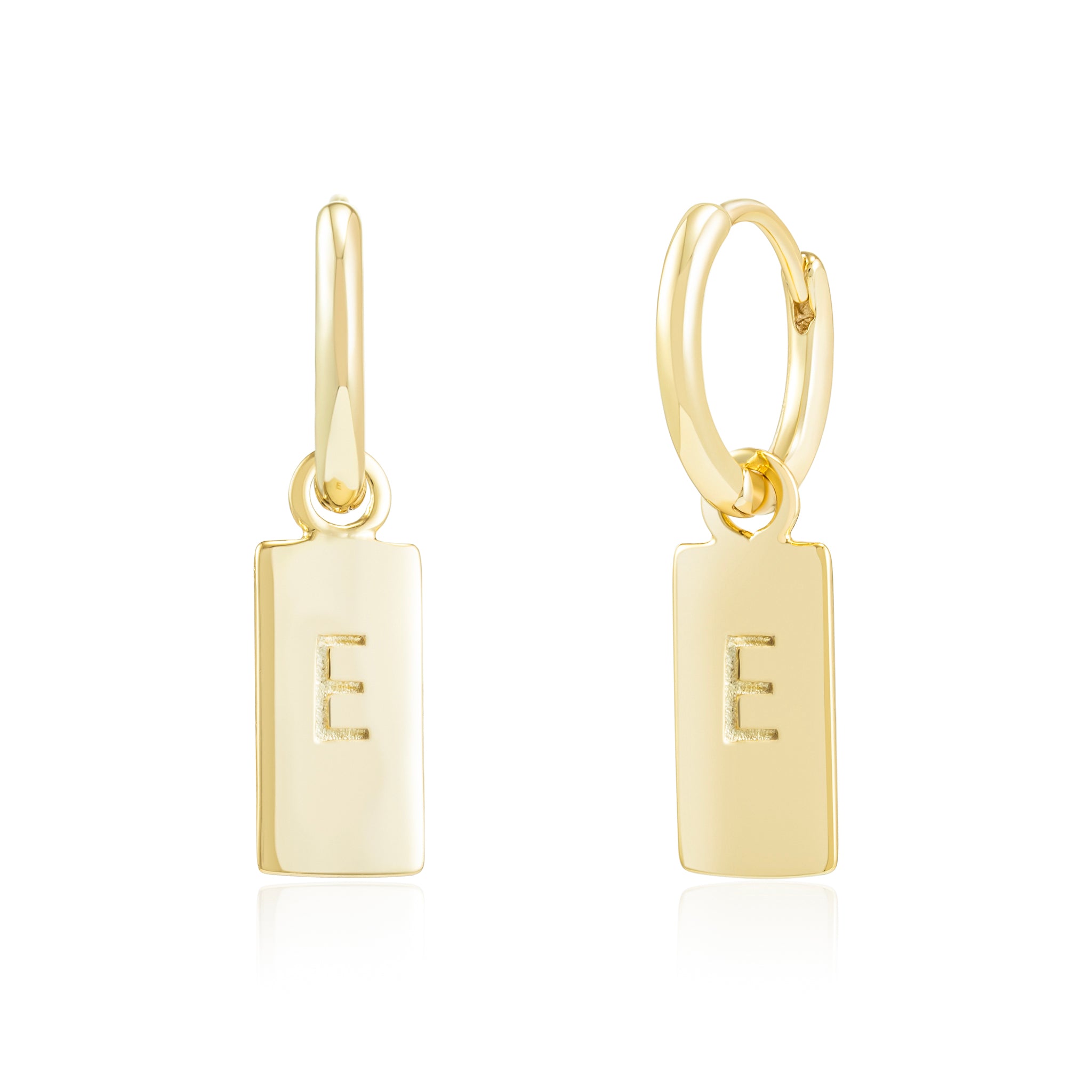 Gold Rectangle Tag Initial Hoops