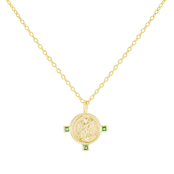 Emerald Greek Goddess Coin Necklace
