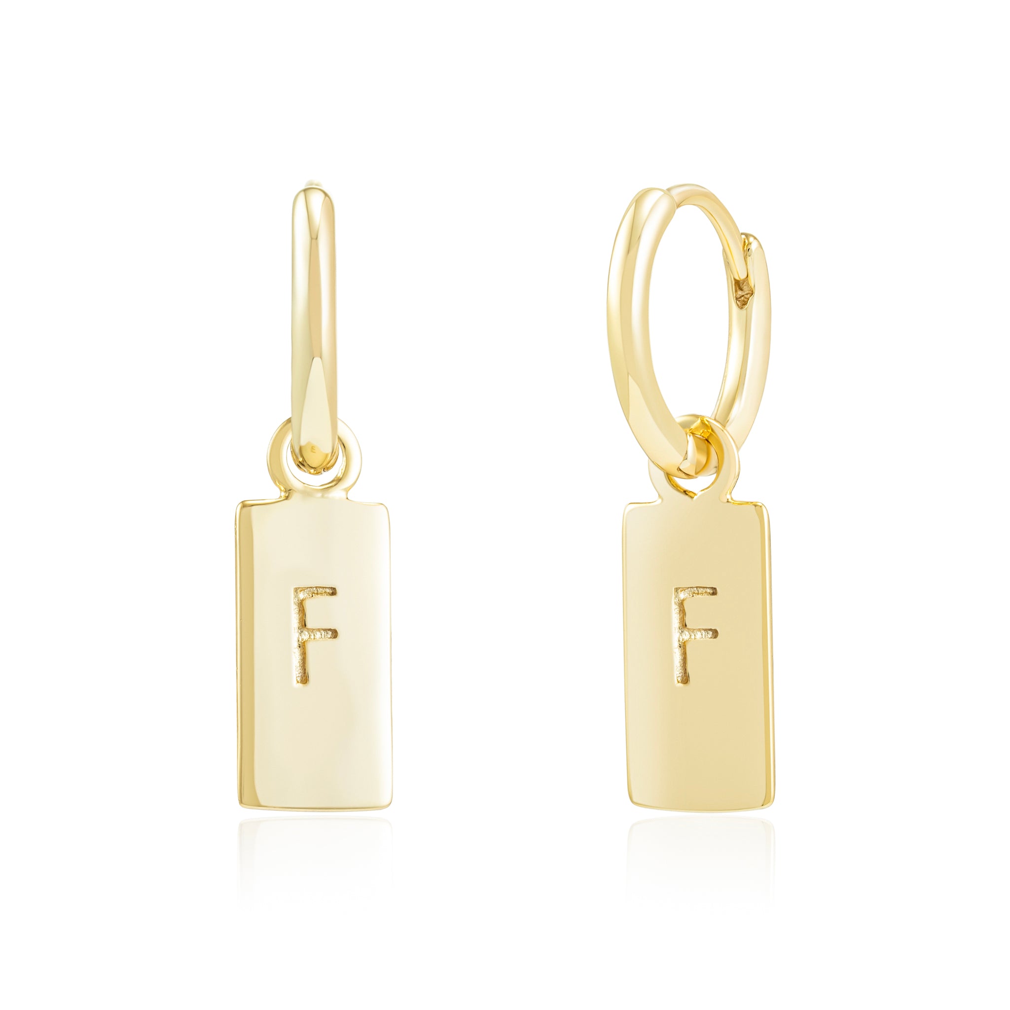 Gold Rectangle Tag Initial Hoops