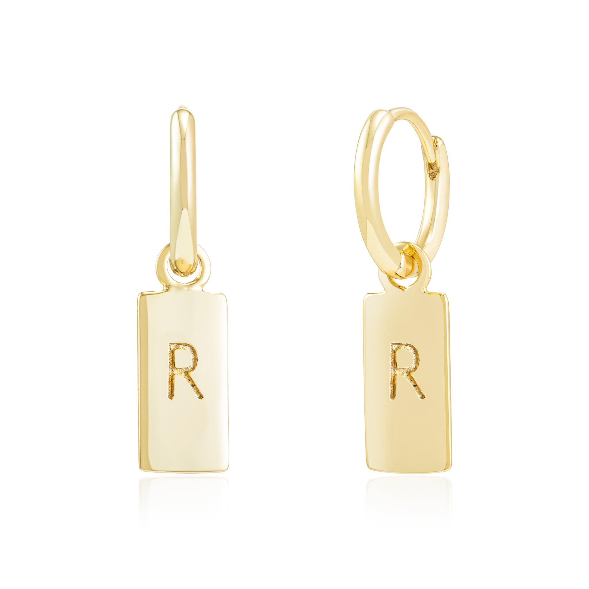 Gold Rectangle Tag Initial Hoops