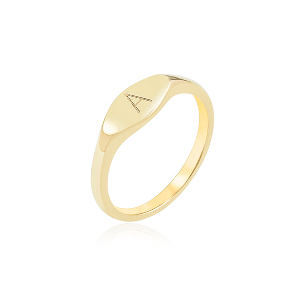 9K Solid Gold Initial Signet Ring - Mint Kiss