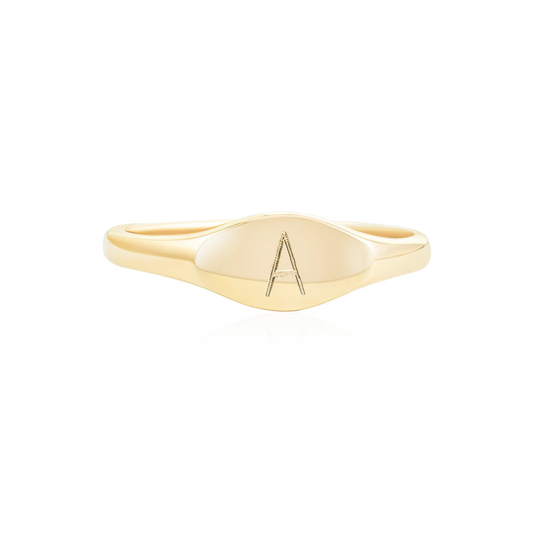 9K Solid Gold Initial Signet Ring - Mint Kiss