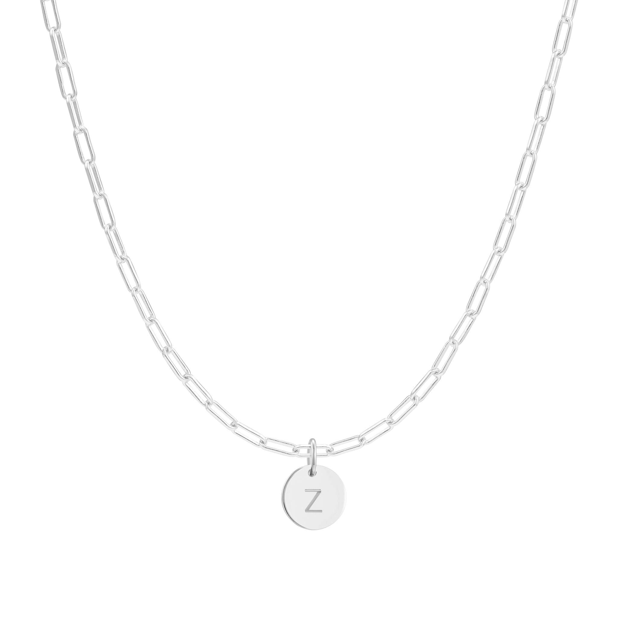 Silver link chain initial necklace