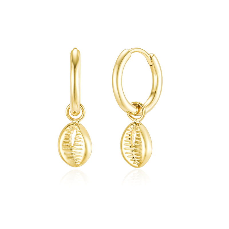 Gold Cowrie Shell Hoops
