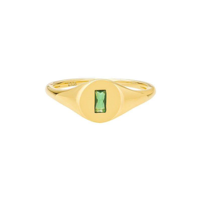 Gold Emerald Baguette Signet Ring