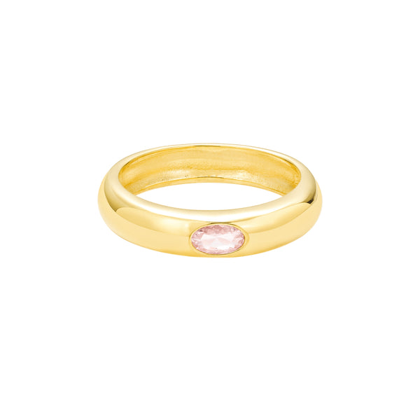 Gold Pink Oval Cubic Zirconia Dome Ring