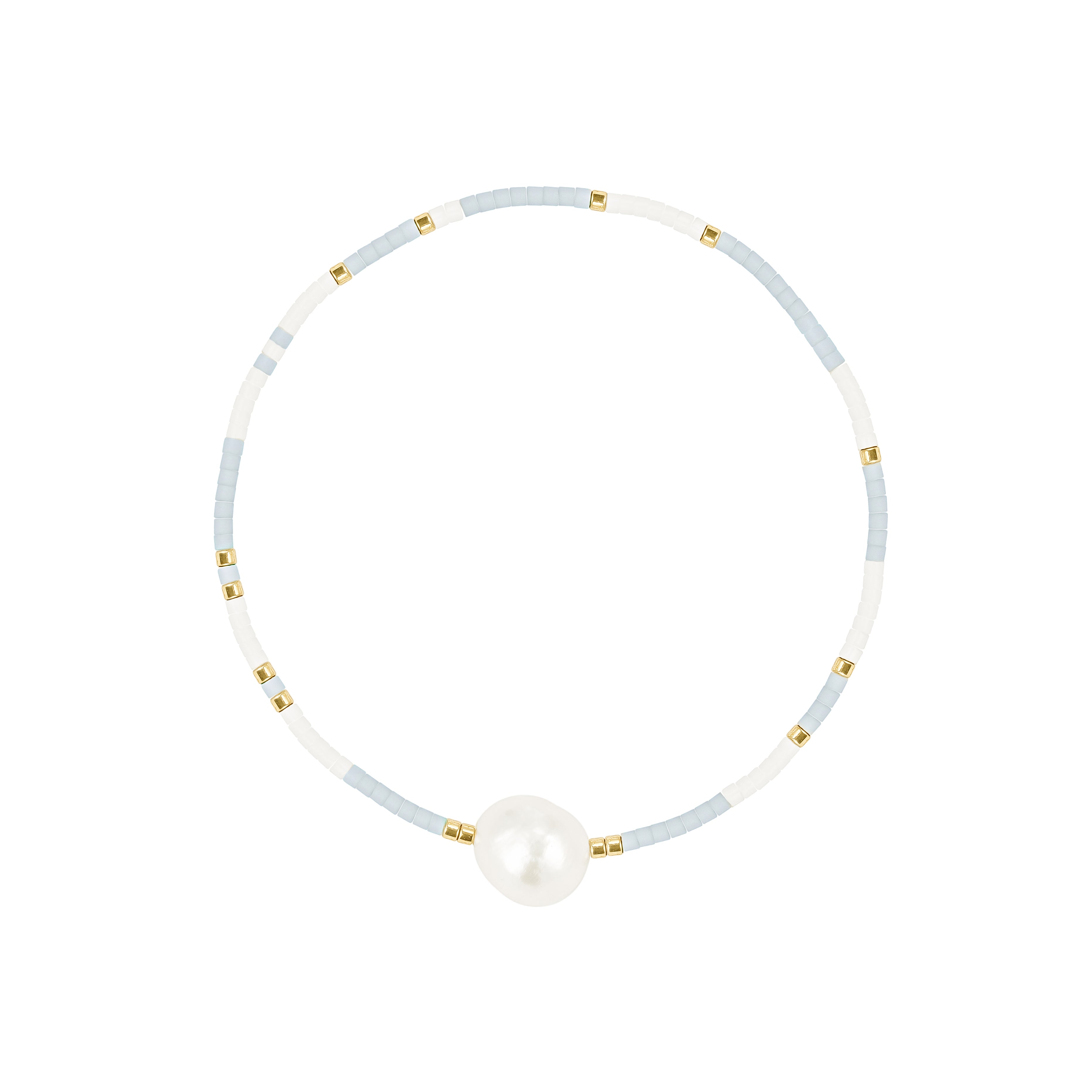 Powder Blue, White & Gold Freshwater Pearl Beaded Bracelet