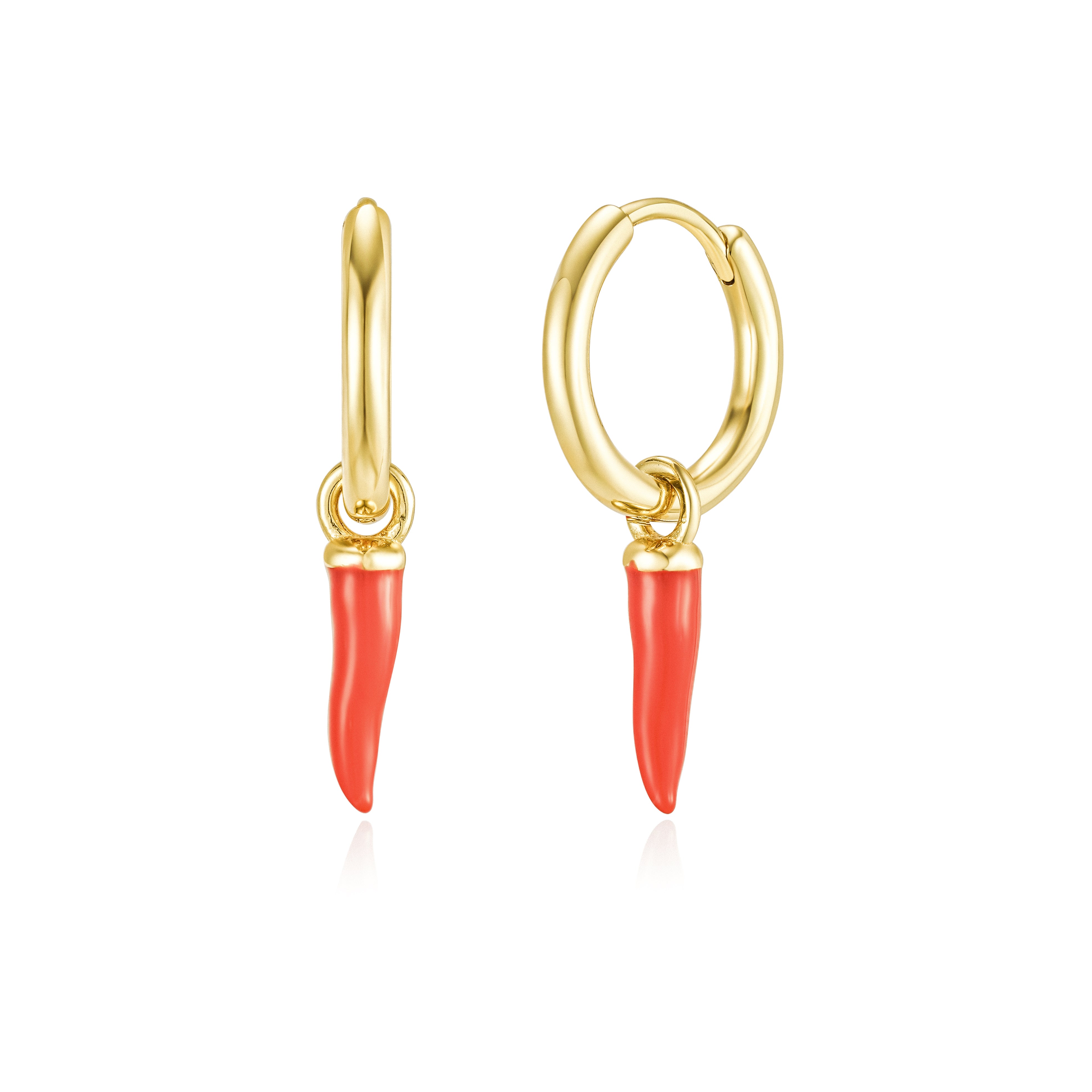 Gold Red Chilli Cornicello Hoops