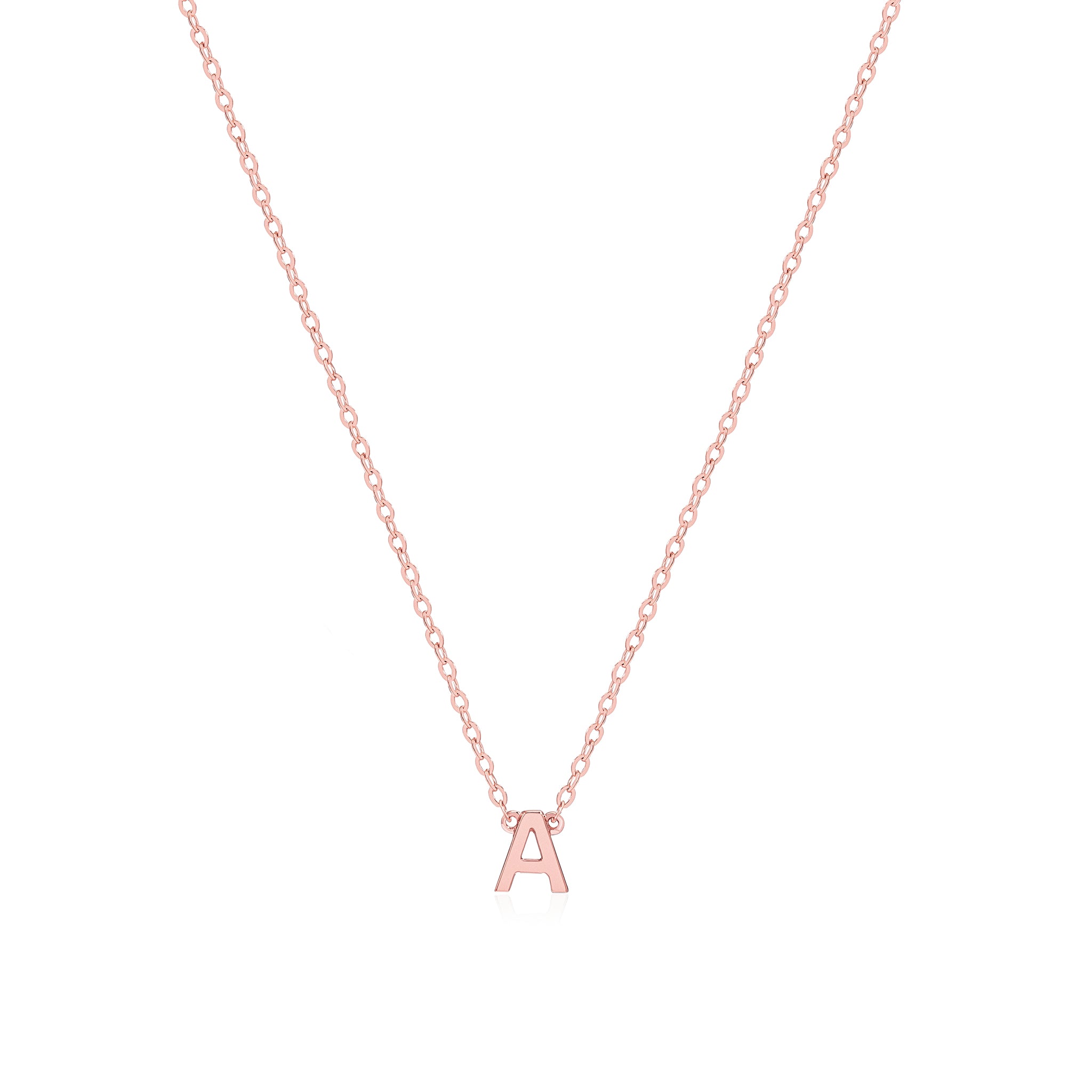 9K Solid Rose Gold Petite Letter Necklace- Mint Kiss