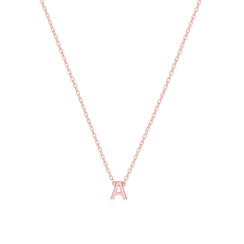 9K Solid Rose Gold Petite Letter Necklace- Mint Kiss