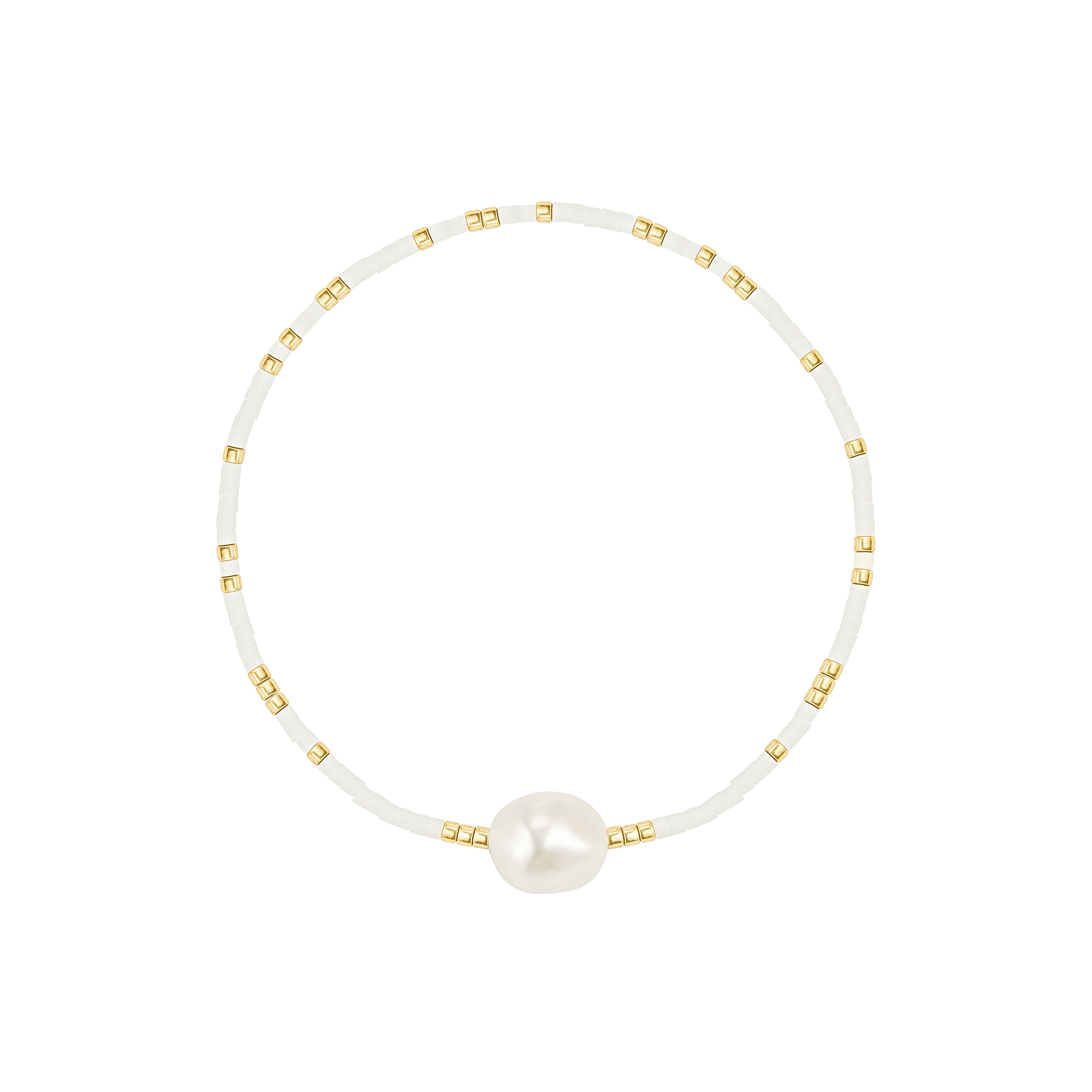 White & Gold Freshwater Pearl Beaded Bracelet